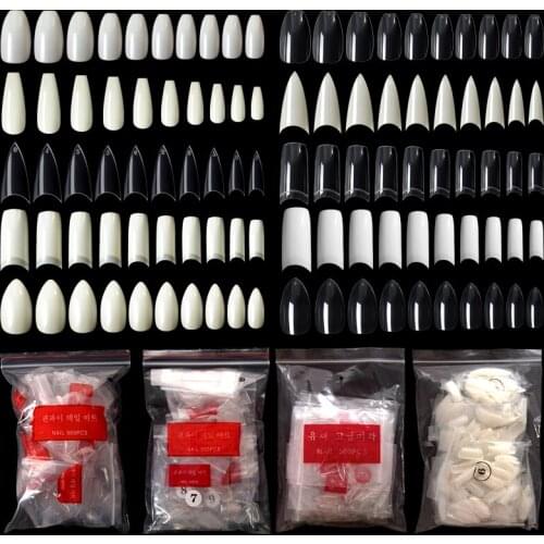500/120/100/Bags White Clear French False Acrylic Nail Tips Full/Half Cover Tips Coffin Fake Nails UV Gel Manicure Fake Nail Tip