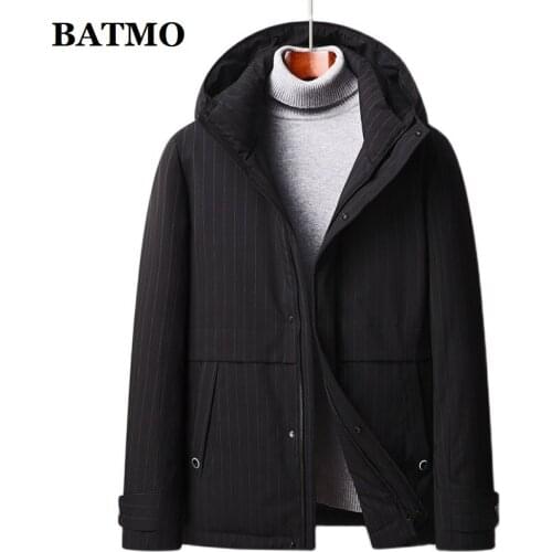 BATMO 2020 new arrival 90% white duck down hooded jackets men,striped thicked warm parkas coat ,plus-size M-4XL 8067