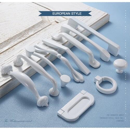 White Cabinet Handles Aluminium Alloy Kitchen Closet Door Knobs and Cupboard Handles Drawer Pulls Furniture Handle Hardware