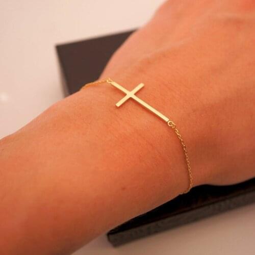 Horizontal Cross Bracelet Stainless Steel Fashion Cross Pendant Anklet Bracelet Jesus Cross Men and Women Couples Punk Gifts