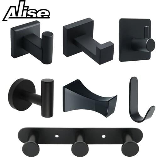 SUS304 Black Robe Hook Wall Hook Towel Hook for Bathroom Stainless Steel Coat Hook Rustproof Hook Hanger for Kitchen Hardware