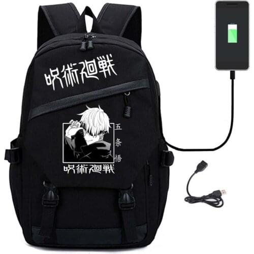 Black Backpack Anime Japanese Style Fashion Unisex Multifunction USB Charging Laptop Shoulder Travel Bags