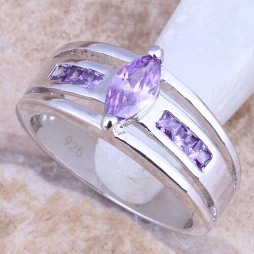 Marvelous Fake Three-piece Purple Cubic Zirconia Silver Plated Ring Size 6 / 7 / 8 / 9 R1579