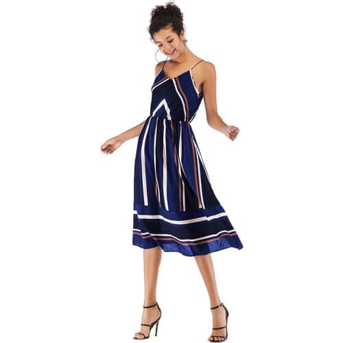 Color Dress Ladies dress women Casual fashion Dresses Lace Party collar pringting Suspender sleeveless Chiffon stripe Big new