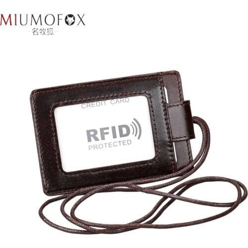 Chest Hanging Style ID Badge Holder Genuine Leather Business Certificate Card Holders Name Tag Id Card Lanyard Retractable 2020