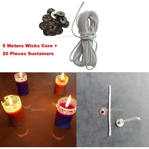 5.47 Yards Cotton Candle Wick with 20pcs Metal Sustainers, Candle Wick Roll for Candle Making, Candle DIY