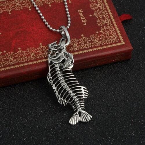 ISINYEE Fashion metal fish bone pendant beads chain necklace for women girls dress party vintage punk silver plated jewelry