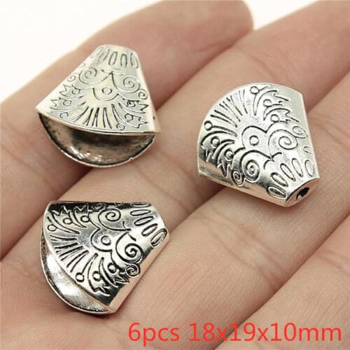 6pcs 18x19x10mm Tassel End Caps Bead Charms Antique Silver Color Pendant Fit Diy Aesthetic Accessories Handmade Jewelry Making