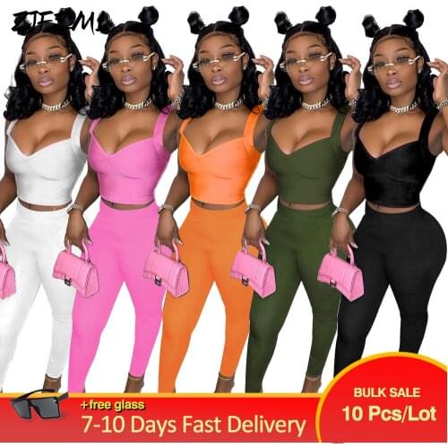 Bulk Items Wholesale Lots Womens Sport Suit Loungewear Cleavage Sleeveless Tank Tops and Bodycon Slim Legging Co Ord Outfits