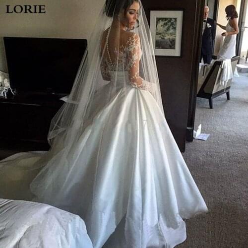 LORIE Princess Wedding Dress Long Sleeve Satin A Line Bride Dresses Wedding Gowns Vestido de noiva