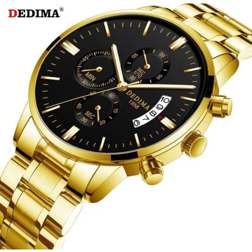 DEDIMA Casual Sport Watches for Men Fashion Luxury Military Leather Wrist Watch Man Clock Fashion Chronograph Wristwatch