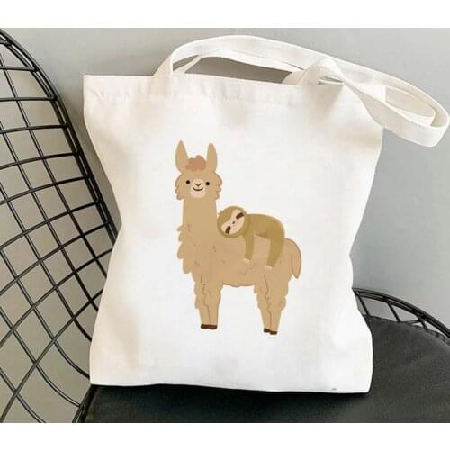 Shopper Adorable Sloth on a Llama Printed Tote Bag women Harajuku shopper handbag girl Shoulder shopping bag Lady Canvas Bag