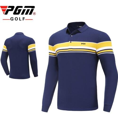 PGM Autumn Winter Golf Clothes Soft Keep Warm Long Sleeve Cotton Color Matching Golf T-Shirt Men Button Lapel Sportswear Tops