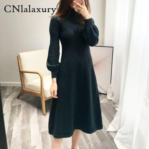 Women Warm Sweater Dress Turtleneck Women Long Pullovers Knitting Party Dress Women Long Dress Vestidos Robe Femme Dresses