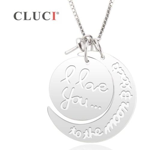 CLUCI 925 Sterling Silver Moon charm and Round shaped separable Pendant Mounting fit 6-8mm pearl Collar Necklace gifts SP248SB