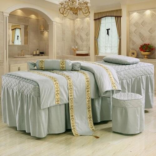 4pcs/5pcs/6 Brief Cotton Beauty Bedspread Embroidery Ruffles Bed Skirt Duvet Cover for Beauty Parlor 70*190cm Grey Color