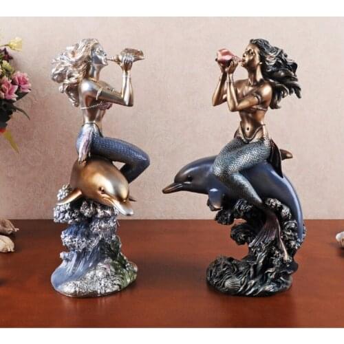 SIMPLE ART RESIN ANTIQUE COPPER COLOR MERMAID DECORATION RETRO CHARACTER DOLPHIN CRAFT HOME DECORATION OFFICE WINE CABINET PLACE