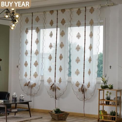 Roman Curtains Short Curtains European Embroidery Tulle Curtainfor Living Dining Room Bedroom Home Decoration Curtains Valance