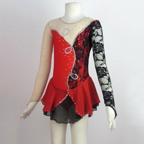 RUBU New Brand Figure Women Skating Dress Sexy Lace Skating Dress Ice Dress Girls Skating Clothing Custom for Competition Red