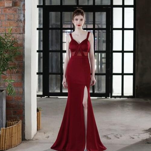 Sexy V-Neck Long Prom Dresses Crystal High Splits Backless Mermaid Formal Gown Party Dress