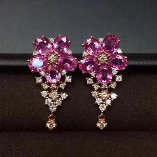Fashion flower tassels water drop S925 silver natural pink sapphire drop earrings natural gemstone women party gift jewelry