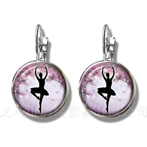 Ballerina Silhouette 16mm Glass Dome Earrings Dancing Ballerina Silver Plated Stud Earrings For Women Beatiful Jewelry Gift