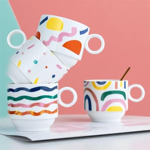 Nordic Cute Cartoon Ceramic Creative Coffee Mug with Handle Household Breakfast Cup Office Water Cup Teacup Milk Mug Drinkware