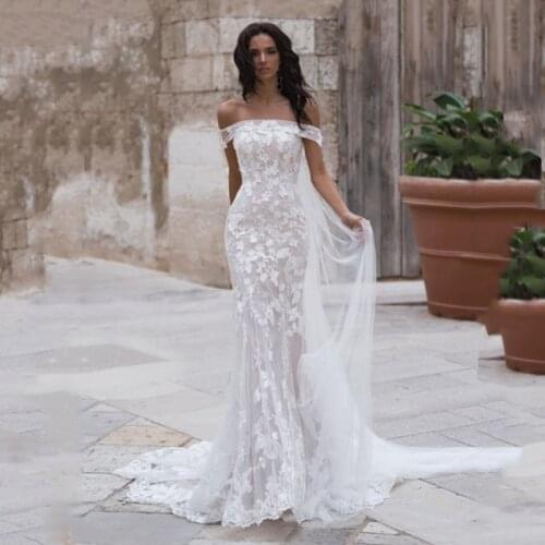 Mermaid Wedding Dress Off The Shoulder Boho Bride Dresses Appliques Lace Elegant vestido de noiva Wedding Gown