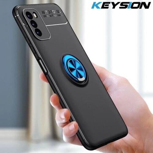 KEYSION Shockproof Case For Xiaomi POCO M3 M2 Pro F2 Pro C3 Soft Silicone Metal Ring Stand Phone back cover for POCO X3 NFC