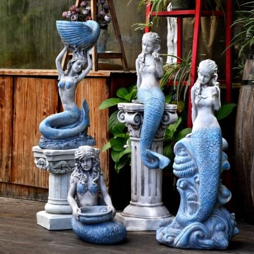 Outdoor Garden Courtyard Mermaid Statue Flower Pots Creative Home Decor Accessories Pool Water Tank Landscaping Wedding Gift