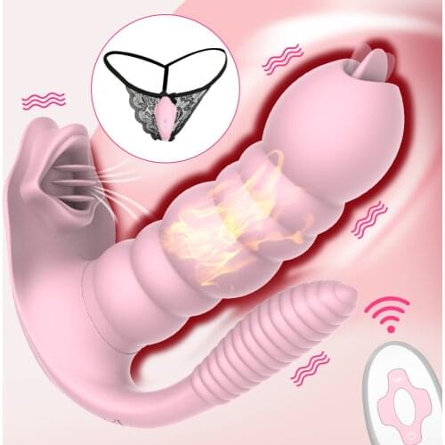 Heating Tongue Licking Wearable Vibrator G Spot Clitoris Stimulator Orgasm Dildo Vibrator Wireless Remote Control Sex Toys Women