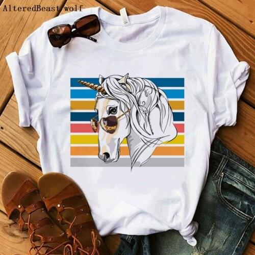 Vintage cartoon Horse T-shirt print Women T Shirts style short sleeve funny cute Horse tshirt Female white clothes Tee Tops