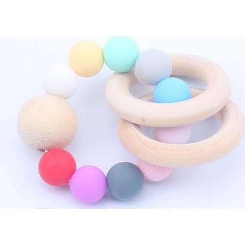 1PC Baby Teether Bracelet Teething Toys Chew Bite Newborn Teeth Care Beads Pain Relief Silicone Wood Rings Infant Supplies