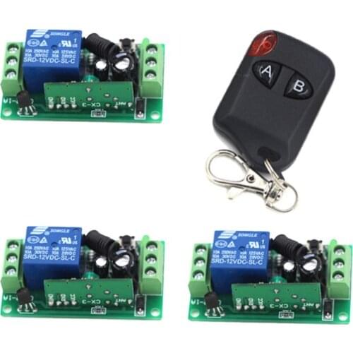 DC 12V 1 CH 1CH RF Wireless Remote Control Switch System,1 X AB Button Transmitter + 3 10A Receiver,315/433MHZ SKU: 5346
