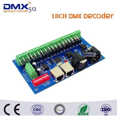 18CH DMX Controller DMX512 Dimmer Decoder XLR RJ45 Controller For RGB LED Strip Module Controller DC 12-24V