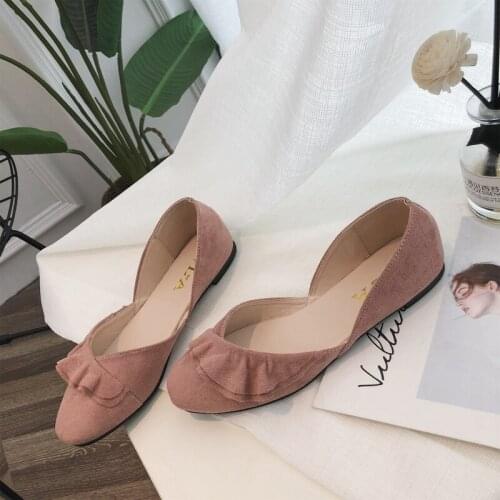 2020 Women Flat Shoes New Fashion Cute Pleated Lace Comfortable Frosted Leather Flat Shoes Basic Casual Womens Shoes W33-63