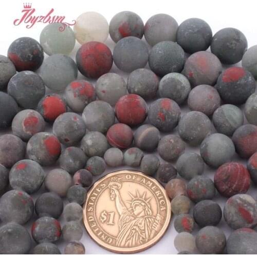4,6,8,10,12mm Frost Round Bloodstone Heliotrope Loose Beads Natural Stone Beads for DIY Necklace Bracelet Jewelry Making 15"