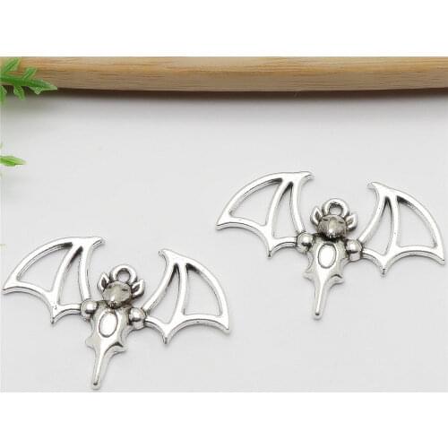 Wholessale 50pcs Bat Charm Antique Silver Plated Charms fit DIY Bracelet Necklace Pendants for Jewelry Making Handmade