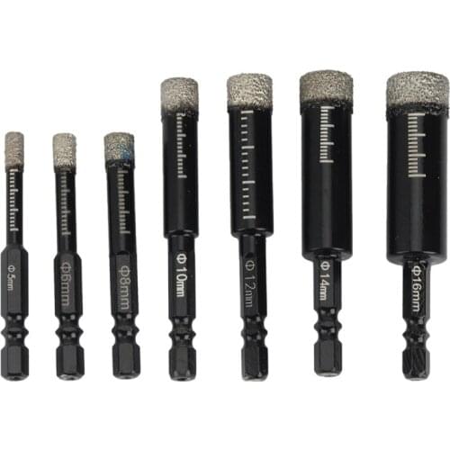 7Pcs Brazed Diamond Dry Drill Bits Hole Saw Cutter For Granite Marble Ceramic Tile Glass 5/6/8/10/12/14/16Mm