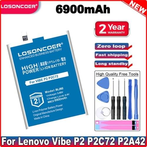 LOSONCOER 6600mAh BL262 Battery For Lenovo Vibe P2 p2a42 P2a40 p2c72 C72 A42 High Quality Mobile Phone Battery+Quick arrive