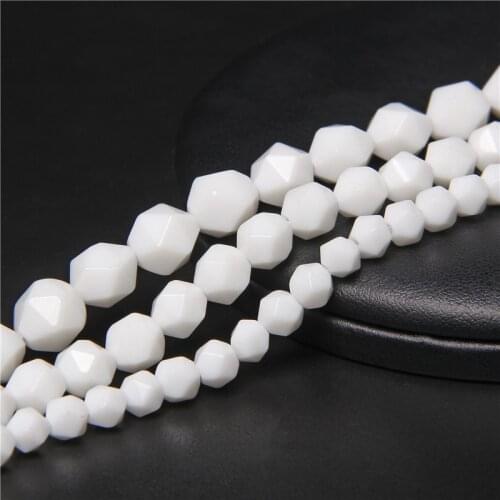 White Natural Faceted Stone Beads Round Loose Spacer 15'' Pick Size 6 8 10mm Beads For DIY Jewelry Making Bracelet Accessories