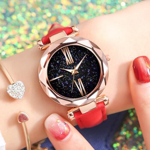Women Watch Star Sky Dial Clock Luxury Rose Gold Fashion Womens Bracelet Quartz Wrist Watches For Women Girls