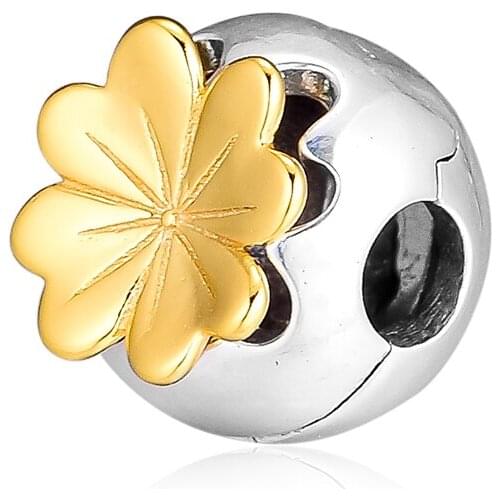 CKK Shining Clover Clip Beads Charms 925 Sterling Silver For Jewelry Making Fits Pandora Bracelet Charm Bead Berloque Perles