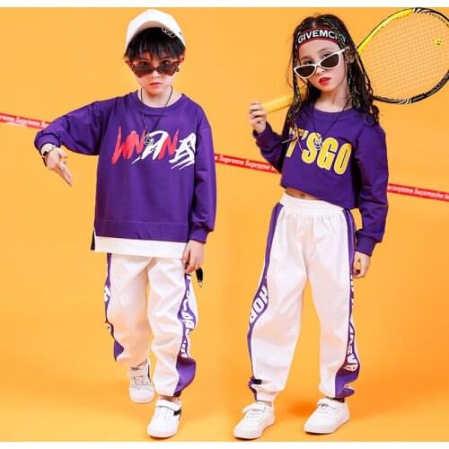 Kids Dance Costumes Hip Hop Korean Childrens Clothing Girls Matching Shirts Practice Street Exercise Black Purple White Red