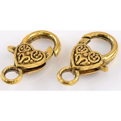 Doreen Box Lovely Lobster Clasps Heart Gold Color Pattern Carved Clasp Findings for DIY Jewelry Making 26x14mm,20PCs