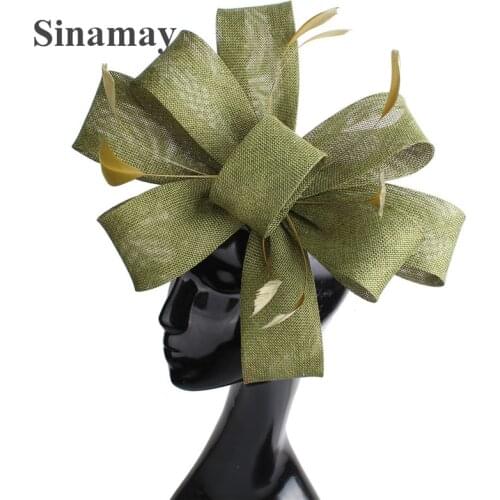 Imitation Sinamay Wedding Mesh Fascinator For Ladies Headwear Party Women Bridal Hair Accessories Bow Hair Clip Fancy Feather