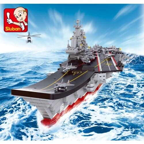 Sluban Building Block WW2 Military Large Aircraft Boat Carrier 1875pcs Educational Bricks Toy Boy No retail box