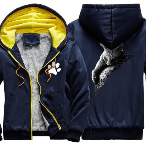 Cute Cat Print Camouflage Mens Raglan Thicken Jackets Keep Warm Hip Hop Tops Korean Style Casual Male Streetwear sudadera hombre