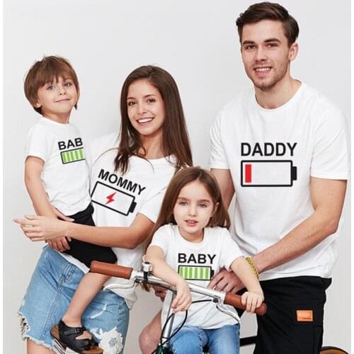 Father Mother Baby Me Summer Family Matching Outfits Parent-child Mommy Battery T-shirt Short Sleeve Tee Tops Family Look Tshirt