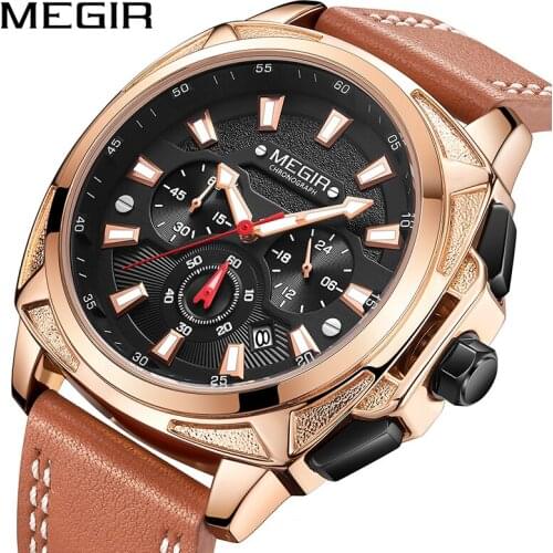 MEGIR Luminous Waterproof Leather Band Military Quartz Watch Mens Watches Top Brand Sports Watch Man Clock Men Relogio Masculino